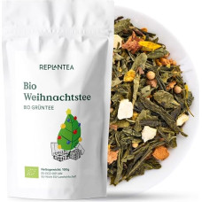 REPLANTEA Organic Christmas Tea Loose 100 g, Green Tea Sencha with Cinnamon, Apple & Orange, Aromatic Winter Spice Mix, Ideal for Advent and Christmas, Makes Approx. 50 Cups