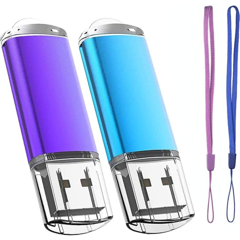 EASTBULL USB atmintinė 16GB USB 2.0 Flash Drive Atminties kietasis diskas su laidais Dviejų dalių rinkinys Mėlyna/violetinė