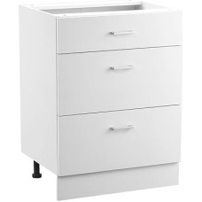 VEVOR balta apatinė spintelė (600 x 475 x 816 mm) su 3 stalčiais, nesumontuota stalčių apatinė spintelė, paruošta montuoti, su švelniai uždaromomis durimis ir reguliuojama lentyna, skirta namų ūkiui ir biurui