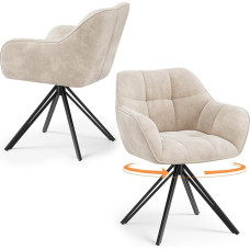 COLAMY sukamosios valgomojo kėdės, 2 komplektai, sukamosios minkštos kėdės su porankiais ir atlošu, patogios virtuvės kėdės svetainei ir valgomajam, smėlio spalvos