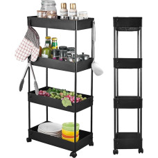 Kitchen Trolley with 4 Levels, Kitchen Shelf, Recess Shelf on Wheels, Rolling Trolley, Recess Shelf 22 cm Wide, Storage Shelf for Kitchen, Office, Bathroom, Laundry Room, Plastic, 40 x 22 x 86 cm