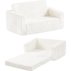 Vaikiška sofa kėdė, 2 in 1 Vaikiška išskleidžiama sofa, patogi dvigulė vaikiška sofa-lova žaidimų kambariui Ypač minkšta 2 vietų vaikiška sofa-lova mergaitėms, berniukams, smėlio spalvos