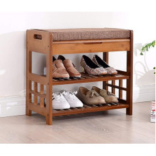 Bambuko batų suolas su sėdynės pagalvėle, 2 pakopų batų organizatorius prieškambariui, svetainei, vonios kambariui, daugiafunkciniai saugojimo suolai, 70 x 29,5 x 49 cm