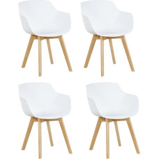 EGGREE Valgomojo kėdės 4 kietos buko medienos kojų rinkinys Retro virtuvės kėdės Medinė balta svetainės kėdė su porankiais