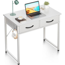 ODK Rašomasis stalas su 2 stalčiais, 80 x 40 x 78,7 cm, mažas rašomasis stalas su ausinių laikikliu, biuro stalas, kompiuterio stalas, biuro stalas biurui, svetainei, namų biurui, baltas