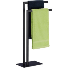 Relaxdays Freestanding 2 Rail Bathroom Steel Towel Rack Height 81 x Width 49 x Depth 20 cm Bathroom Towel Rail Black