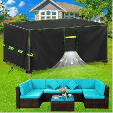 Sodo baldų dangtis, atsparus vandeniui, žiemai atsparus apsauginis dangtis, 420D Oksfordo brezentas sodo stalui, baldų komplektams, terasos baldams, stačiakampio formos stalo dangtis, 213 x 132 x 74 cm