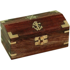 NKlaus Mango medžio / žalvario lobių skrynia 14,5 x 7,5 x 7 cm - jūrinis retro dekoras, kompaktiška skrynia 15988