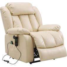 2 Motoren Elektrischer Relaxsessel mit 180° Liegefunktion, Sessel mit Schlaffunktion, Massagesessel mit Aufstehhilfe,Vibration und Heizung (Beige)
