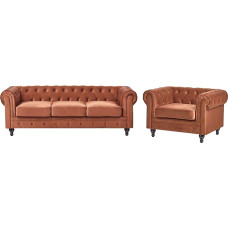Beliani Klassisches Set Sofa Sessel Samtstoff Chesterfield Stil Goldbraun Chesterfield