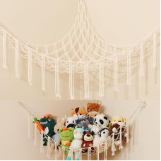 Cuddly Toy Storage Net, Macrame Stuffed Toy Hammock, Children's Room Hanging Toy Organiser for Plush Toys and Teddy Bears