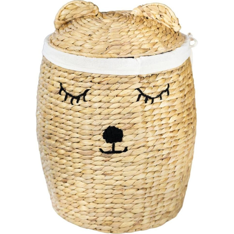 Daiktų krepšys/žaislų krepšys/drabužių krepšys pintas [su dangčiu] - didelis apvalus natūralios smėlio spalvos - vandens hiacinto rotango - Svetainė Vaikų kambarys Miegamasis - Bear - Pasirinkti dabar