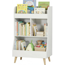 MAMIZO Montessori vaikų knygų spinta, žaislų lentyna, vaikų kambario lentyna, žaislų saugykla, Montessori knygų spinta, vaikų knygų spinta, 2 lentynos, 3 atviri skyriai, balta