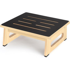 Single Step Stool for Adults and Seniors with Non-Slip Rubber Tread Surface, Heavy Duty Wooden Step Stool with 450 lb Capacity, Bed Steps for High Beds, Bathroom, Bedroom, Kitchen (Natural