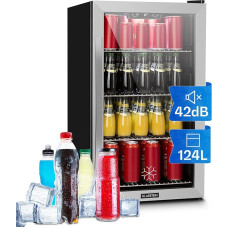 Klarstein Beersafe 4XL Beverage Cooler • Drinks Refrigerator • 124 l • 132 Cans • 0-10 ° C • Glass • EEK A + • LED Interior Light • 4 Shelves • Stainless Steel • Black/Silver
