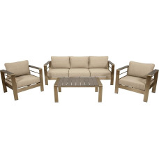 DEGAMO Cannes Lounge Set Brushed Aluminium in Stainless Steel Look + Artificial Wood Grey, Upholstery Light Grey Water-Repellent Outdoor
