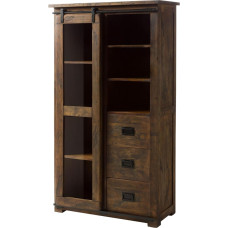 MASSIVMOEBEL24.DE Geležinkelio masyvo vitrina Ruda alyvuota mango mediena 3 stalčiai 1 stiklinės stumdomos durys 7 lentynos 100 x 45 x 175 cm Knygų spinta Medinė vitrina Stovinti vitrina