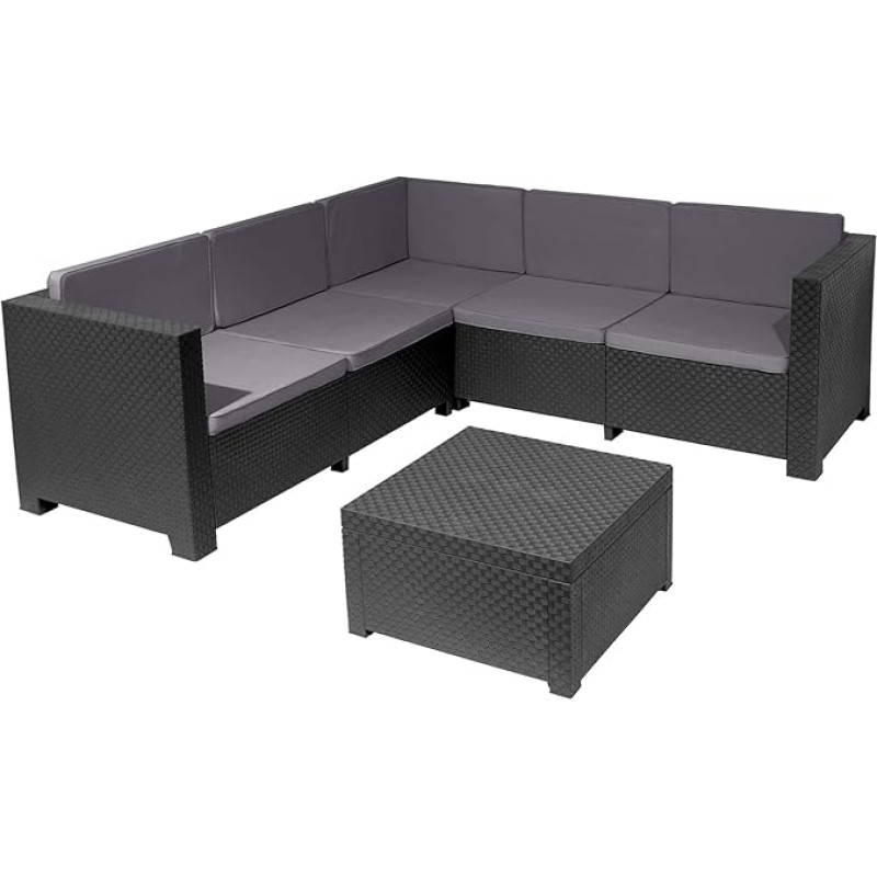 SP Berner Oasis Graphite Garden Patio baldų komplektas iš 3 dalių 3 2 vietų sofa ir kavos staliukas su laikymo vieta Perdirbtas plastikas