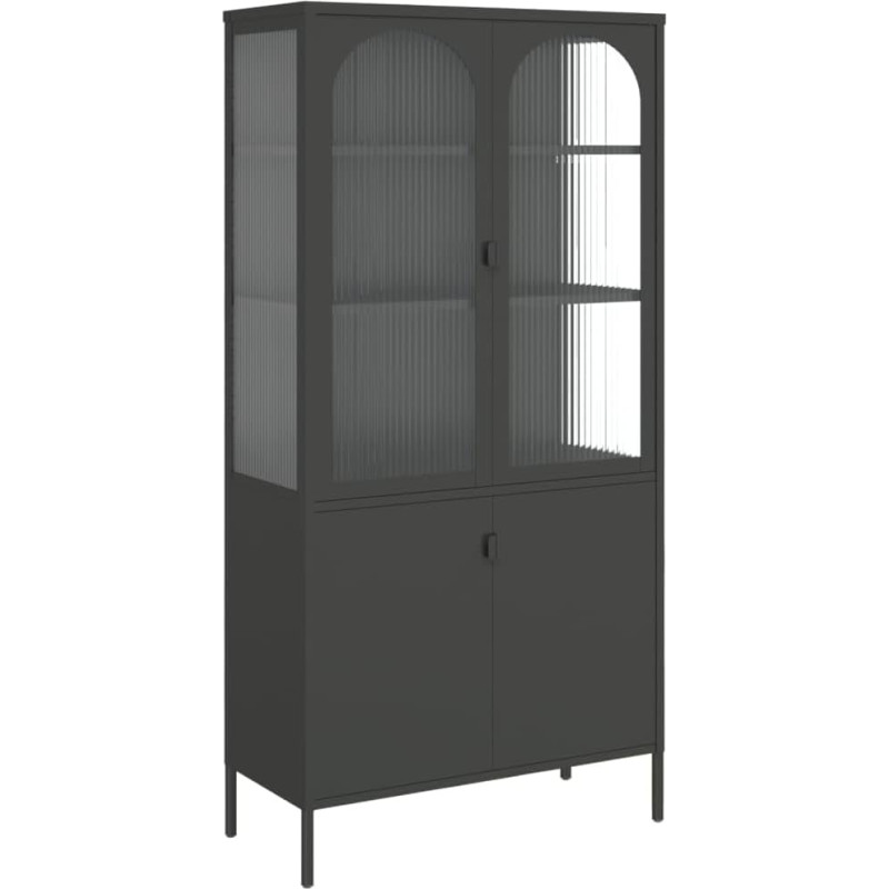 vidaXL Highboard, komoda su 3 reguliuojamomis lentynomis, komoda Svetainės spintelė su stiklinėmis durelėmis, spintelė šoninė spintelė, juodas stiklo plienas