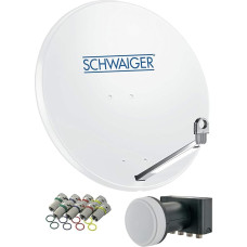 SCHWAIGER 531 Palydovinio palydovo komplektas Palydovinis indas Quad LNB Digital 8x F jungtis 7 mm Palydovinė antena Aliuminis Pilnas komplektas Šviesiai pilka 74,5 x 84,5 cm