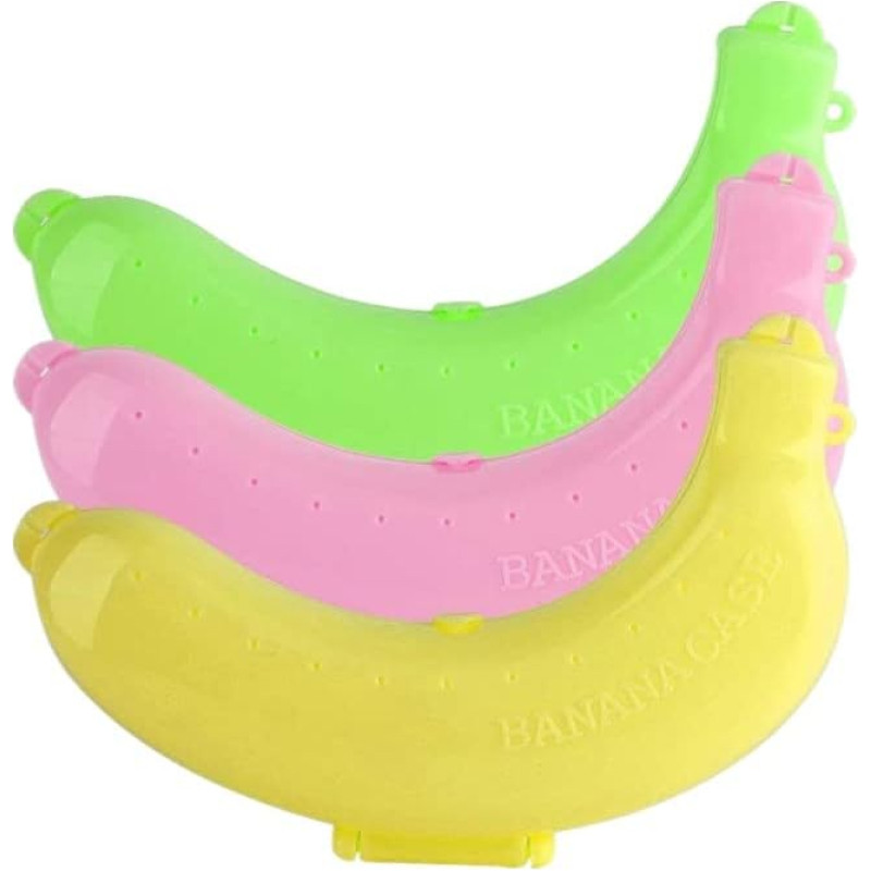 Voarge 3 Pieces Banana Safe Banana Box Storage Box Banana Protection Cover Plastic Banana Shape Fruit