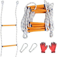 Fireproof Rescue Ladder 10 m, Rope Ladder, Fire Retardant Fire Ladder for Emergencies with Carabiners and Gloves for 3-4 Tier House, Balcony and Railing, Load Capacity up to 300 kg Poweka