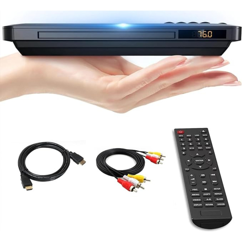Maite Slim DVD Player, Ultra Thin DVD Player for TV, Region Free DVD CD Player HDMI RCA Connection, HD 1080P Upscaling, USB Input, Error Correction, Includes HDMI RCA Cable & Remote Control