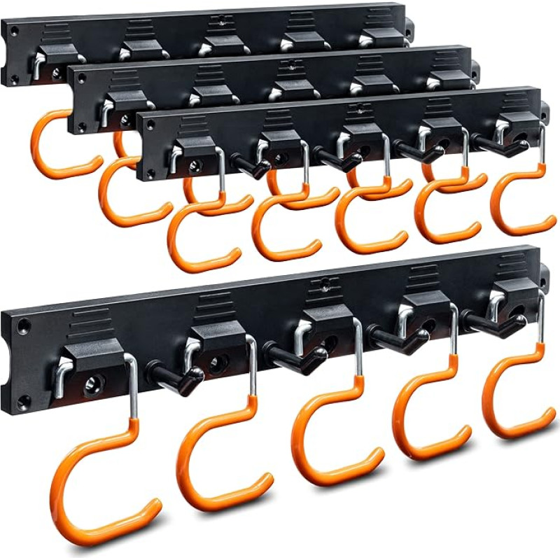 TURAKOS Garden Tool Holder - 4 x 40 cm Tool Holder Wall Mount with Non-Slip Rubber Coating, Garden Tools Hanging for Garage, Tool Shed, Cellar