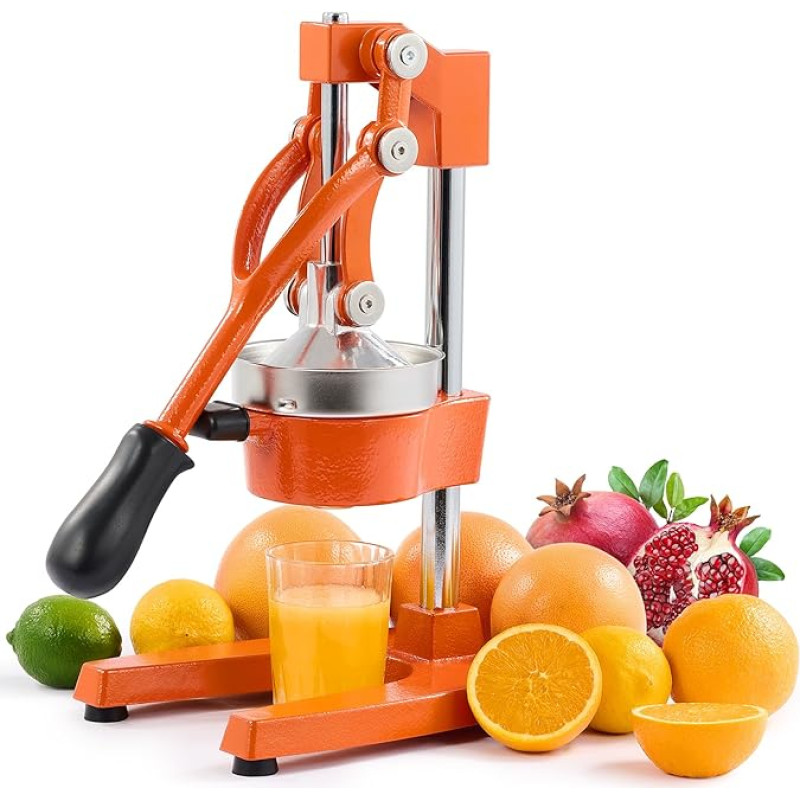 CO-Z Commercial Grade Professional Citrus Juicer Hand Press Manual Fruit Juicer Metal Juicer Heavy Duty Juicer for Oranges, Pomegranate (Cast Iron, Stainless Steel) (Orange)
