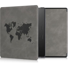 kwmobile Case Compatible with Amazon Kindle Oasis 10th Generation - Faux Leather eReader - Travel Outline Grey