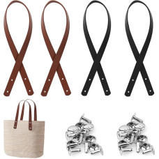 WACH AUF Pack of 4 Leather Straps for Bags PU Bag Strap Rivets 60 cm Black and Brown Bag Handle Leather Bag Handles Removable Bag Belt Replacement Handle Handle for Handbag Purses Bag Accessories