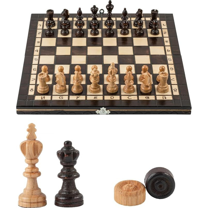 Master of Chess Olympic 35cm Cherry Tournament Holz Schach und Dame Set für Erwachsene und Kinder