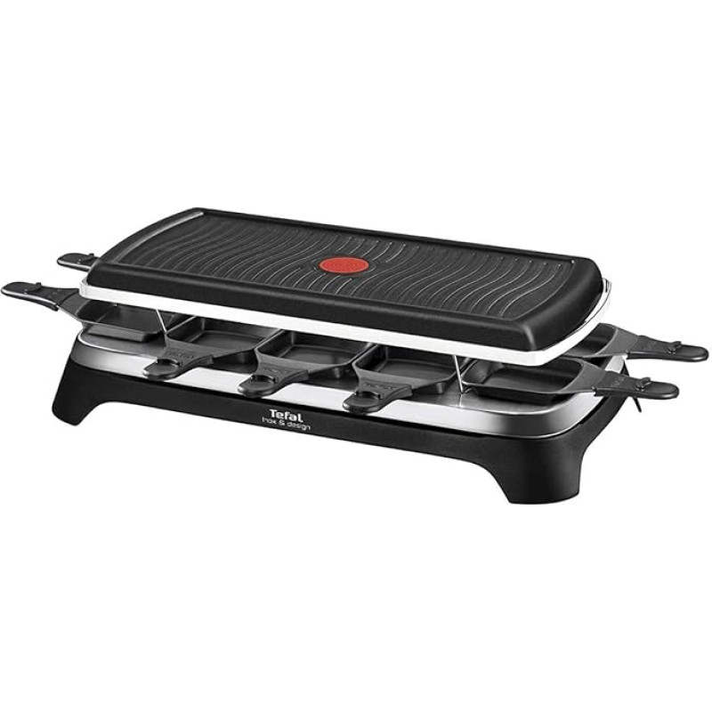 Tefal Raclette Ambiance RE4588 | für 10 Personen, inklusive Tischgrill-Funktion | Grillplatte antihaftbeschichtet + spülmaschinengeeignet | 2 Meter langes abnehmbares Kabel | Schwarz/Edelstahl | 1350W