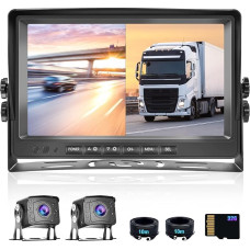 CAMECHO Reversing Camera 2 Cameras Set, 9 Inch LCD Monitor DVR + 2 Split Rear Camera with Night Vision IP69 Waterproof + Video Recording for Truck/Bus/Van 12V-35V