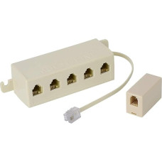 Telephone Adapter, Shonco Five-Way Telephone Splitter, RJ11 6P4C Telephone Line Cable Divider with 5 Sockets and Plug, Beige Inline Coupler, Beige