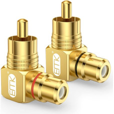 EMK 90 Degree RCA Adapter Pack of 2 RCA Male to Female Right Angle Adapter Gold Plated Connector for Home Theater, HDTV, Amplifier, HiFi Systems