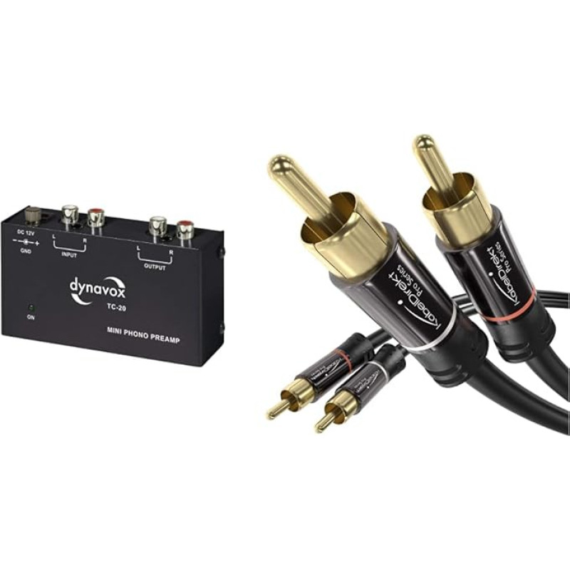 Dynavox TC-20 Phono Preamplifier, Compact Metal Housing, for Turntables with MM Scanning Systems, Black, 10.5 x 6.5 x 3.2 cm & KabelDirekt - RCA Audio Cable - 1 m