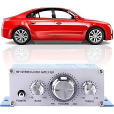 Digital Amplifier, Hi-Fi Audio Music Digital Stereo Amplifier Aluminium Alloy Housing with Treble/Bass/Volume Control, Supports USB/MP3/FM/SD/DVD for Cars