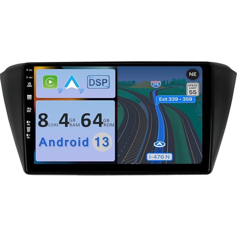 YUNTX [4GB + 64GB] Android 13 Car Radio for VW Skoda Fabia 2015-2021 - [Integrated CarPlay/Android Car/DSP/GPS]-9 Inch IPS 2.5D Camera + MIC-DAB/Steering Wheel Control/Mirror Link/Bluetooth 5.0/360