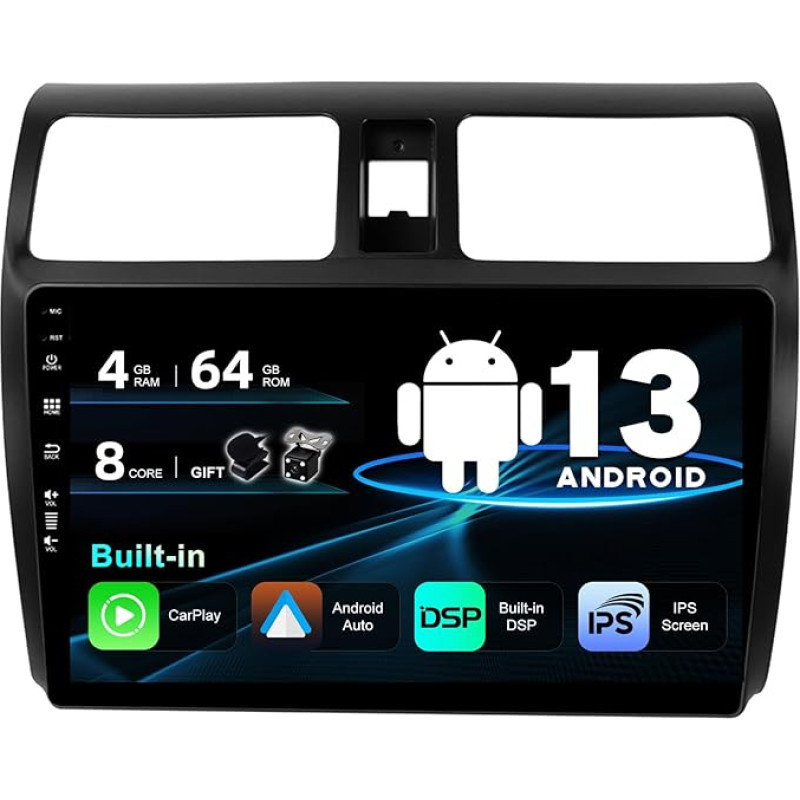 SXAUTO Car Radio Android 10 Suitable for Suzuki Swift (2005-2016) - Built-in Carplay/Android Car/DSP - Camera MIC Free - [4G + 64G] - 10.1 Inch - 2 Din - Supports DAB Steering Wheel Control 4G WiFi BT