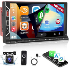 2 DIN Car Radio with Wireless Carplay & Android Car - 7 Inch Touchscreen Double DIN Radio with EQ, Link Mirrors, Bluetooth, FM Radio, SWC, AUX/USB Input + Reversing Camera