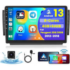 [8Cores 4G + 64G] Hikity Car Radio Android 13 for Peugeot 208 2008 2012-2018 9 Inch Touch Display Car Radio with 1280 x 720 Pixel 32EQ FM RDS Wireless Carplay Android Car Navigation WFI Bluetooth