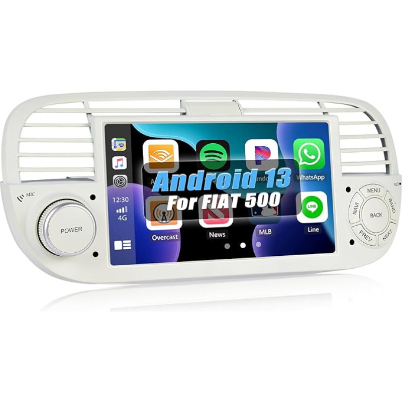 [1+32GB] SIXWIN Android 13 CarPlay Android Car Mirrorlink Car Radio for Fiat 500 2007-2015.7 Inch HD Touchscreen with GPS/Bluetooth/WiFi/HiFi/FM/RDS (White)