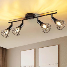 Ceiling Light LED Ceiling Light E14 Ceiling Spotlight 4 Bulbs Swivelling 350° Ceiling Spotlights Retro Kitchen Lamp Living Room Lamp Black Lamp for Kitchen Living Room Hallway Bedroom Without