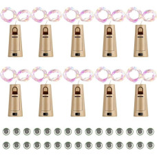 LED-Lichterkette für Flasche, 2 m, 20 LEDs, mehrfarbig, wasserdicht, mit Batterien - Dekoration für Hochzeit, Party, Weihnachten, Garten