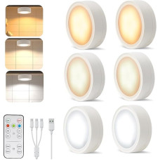 AIBOO Pack of 6 Under-Unit Lights Kitchen LED Cabinet Lighting Wireless with Remote Control Cabinet Lighting Rechargeable Battery Dimmable Under Cabinet Light for Showcases, Wine Cabinet