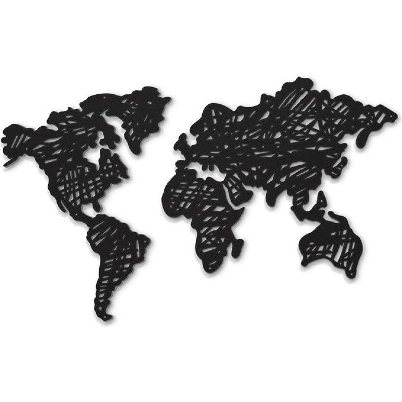 Beautiwall Doodled Map Modern Wall Decoration Metal Black - Dengtos sienų apdailos metalinės nuotraukos - Svetainės vonios kambarys Miegamojo kambario sienų apdaila Metalinė apdaila