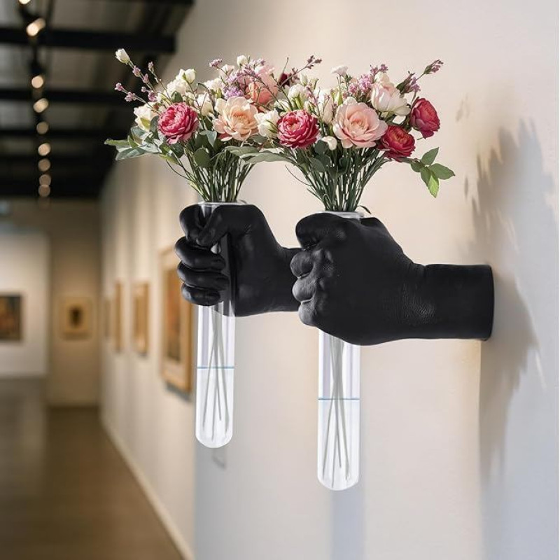 Sienų skulptūros Rankos Vaza Namų dekoras Sienų meno skulptūra Unikali sienų meno statula Funky gėlių vazos dekoracijos Šiuolaikinė eklektiška kabanti dekoracija Rankų statula (juoda) 2
