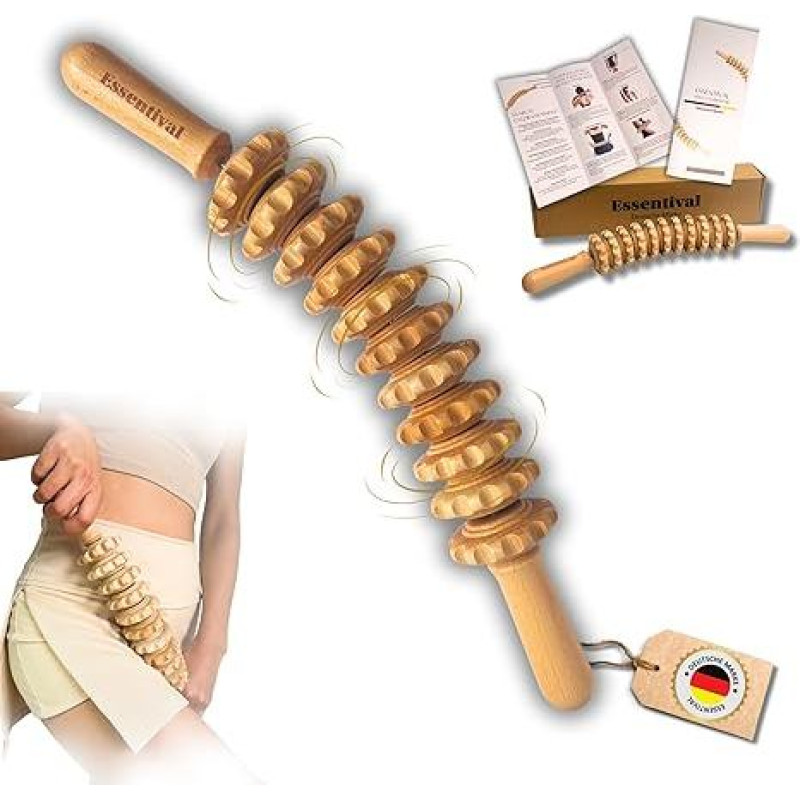 Aukščiausios kokybės masažo volelis - optimalus odos patempimas, pakėlimas, fascijų lazdelė, pagaminta iš aukštos kokybės medienos - anticeliulitinis masažas visam kūnui, masažo strypas, celiulito volelis