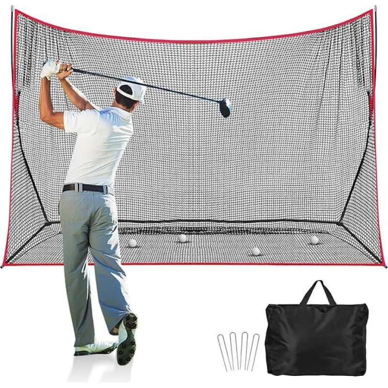 Golfo treniruočių tinklas, 10 x 7 pėdų golfo tinklas, asmeninis vairavimo poligonas, skirtas naudoti patalpose ir lauke, nešiojamas pagalbinis golfo tinklas namams, su stiklo pluošto rėmu ir krepšiu